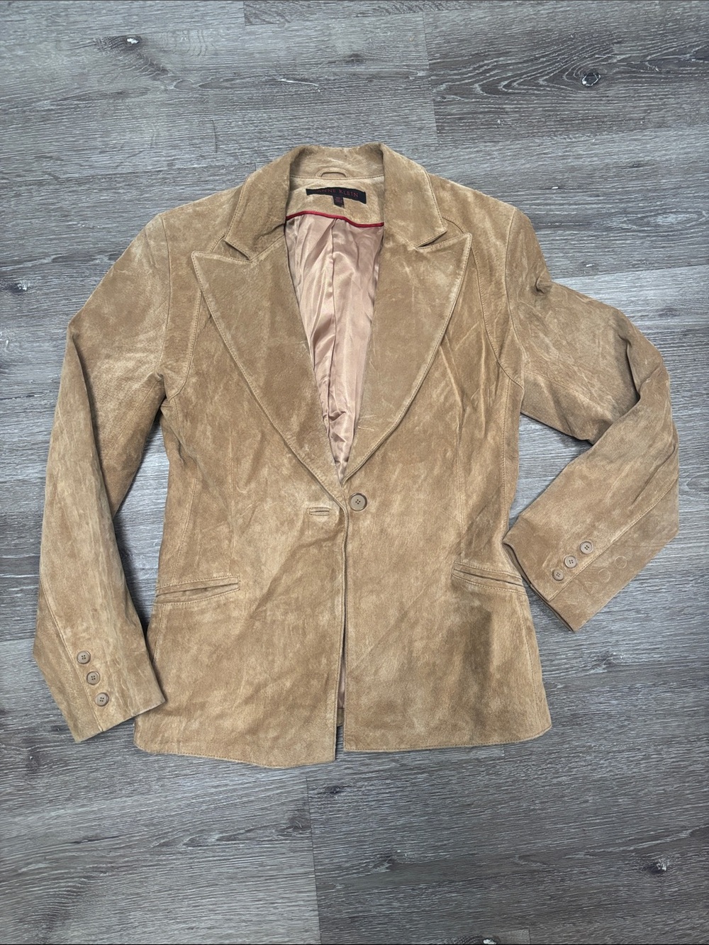 Anne Klein Women’s Tan Suede Blazer Jacket - Single-Breasted Vintage Anne Klein
